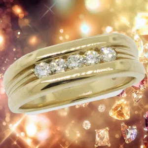 14K Yellow Gold 5 Diamond Ring .35ctw Size 8 Preowned Jewelry