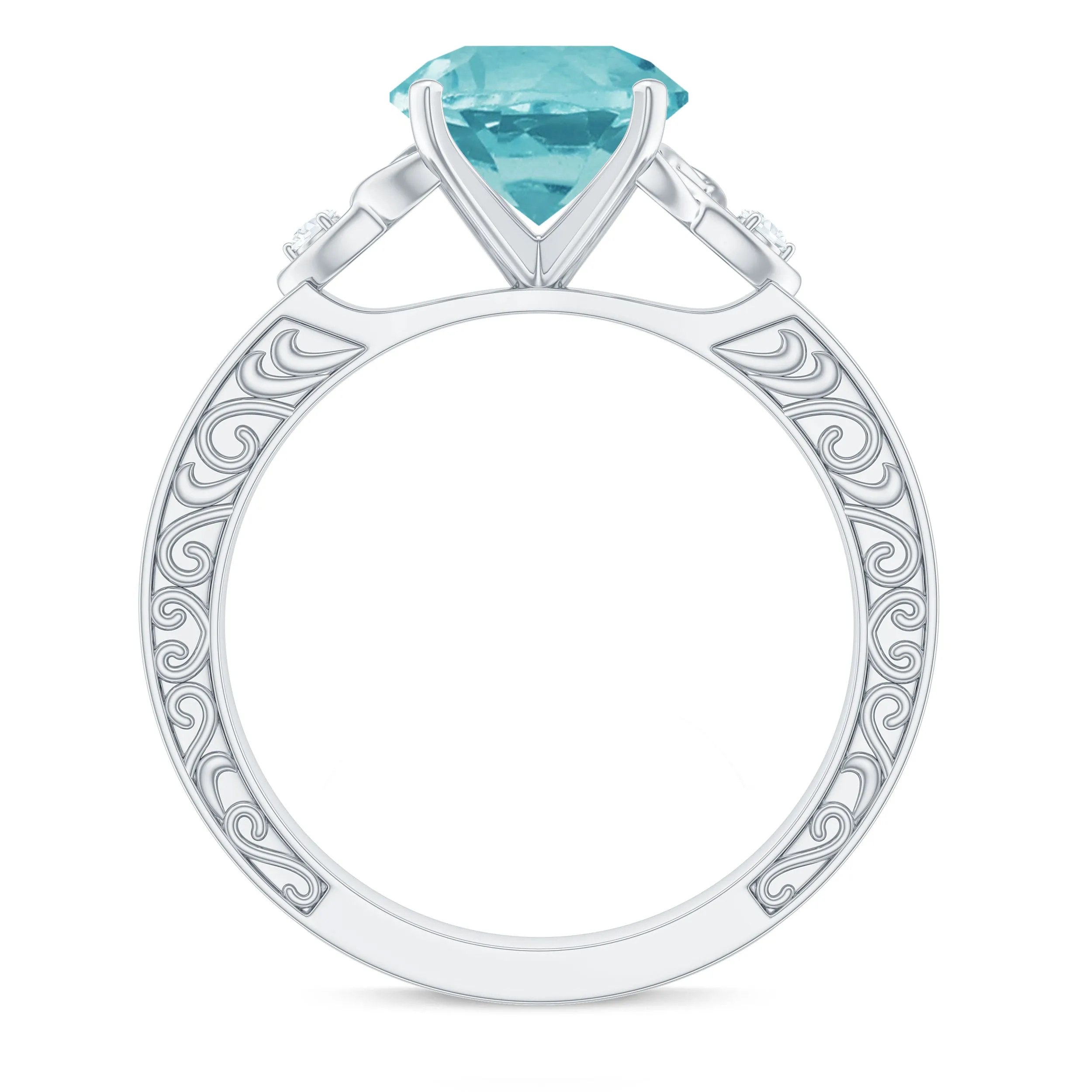 2 CT Solitaire Sky Blue Topaz Celtic Knot Ring with Diamond
