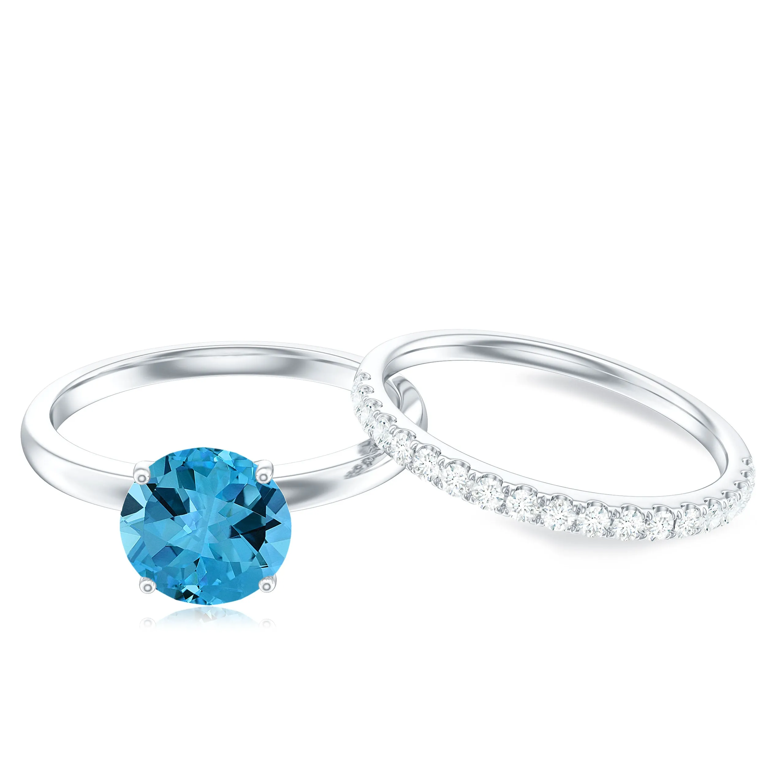 2 CT Swiss Blue Topaz Solitaire Bridal Ring Set with Diamond