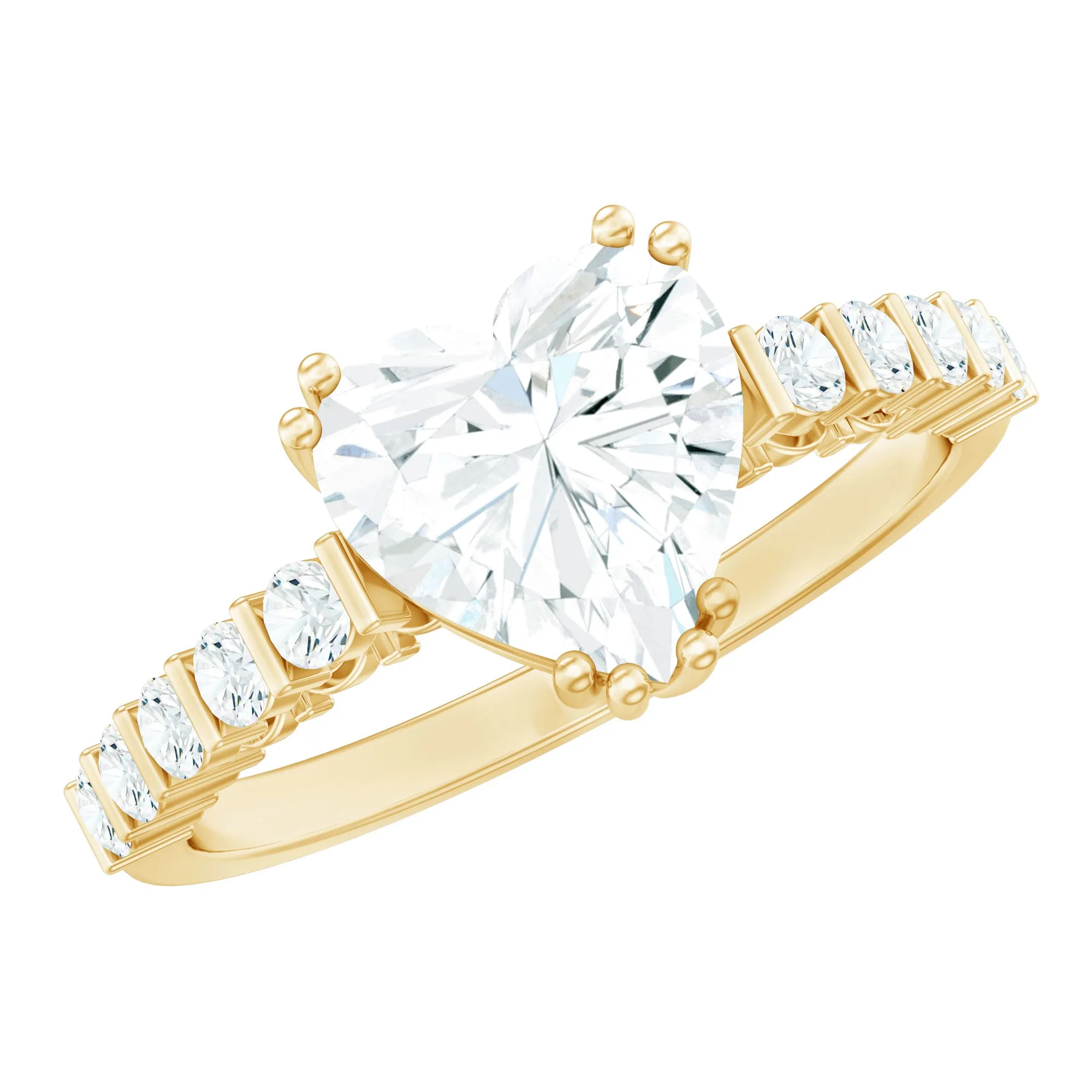 2.50 CT Double Prong Set Solitaire Moissanite Ring with Bar Set Side Stones