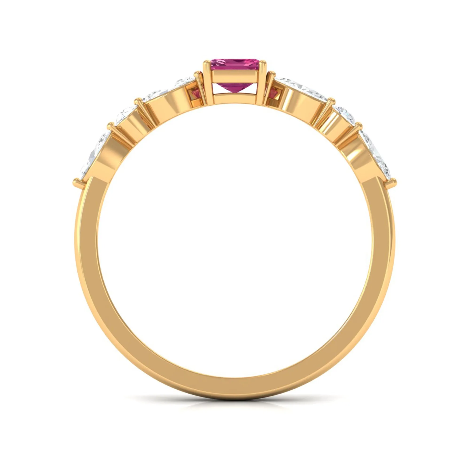 3/4 CT Real Pink Tourmaline Solitaire Ring with Diamond Side Stones