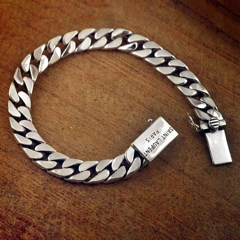 925 silver retro simple punk naked Bracelet men's tank whip chain couple party Bracelet