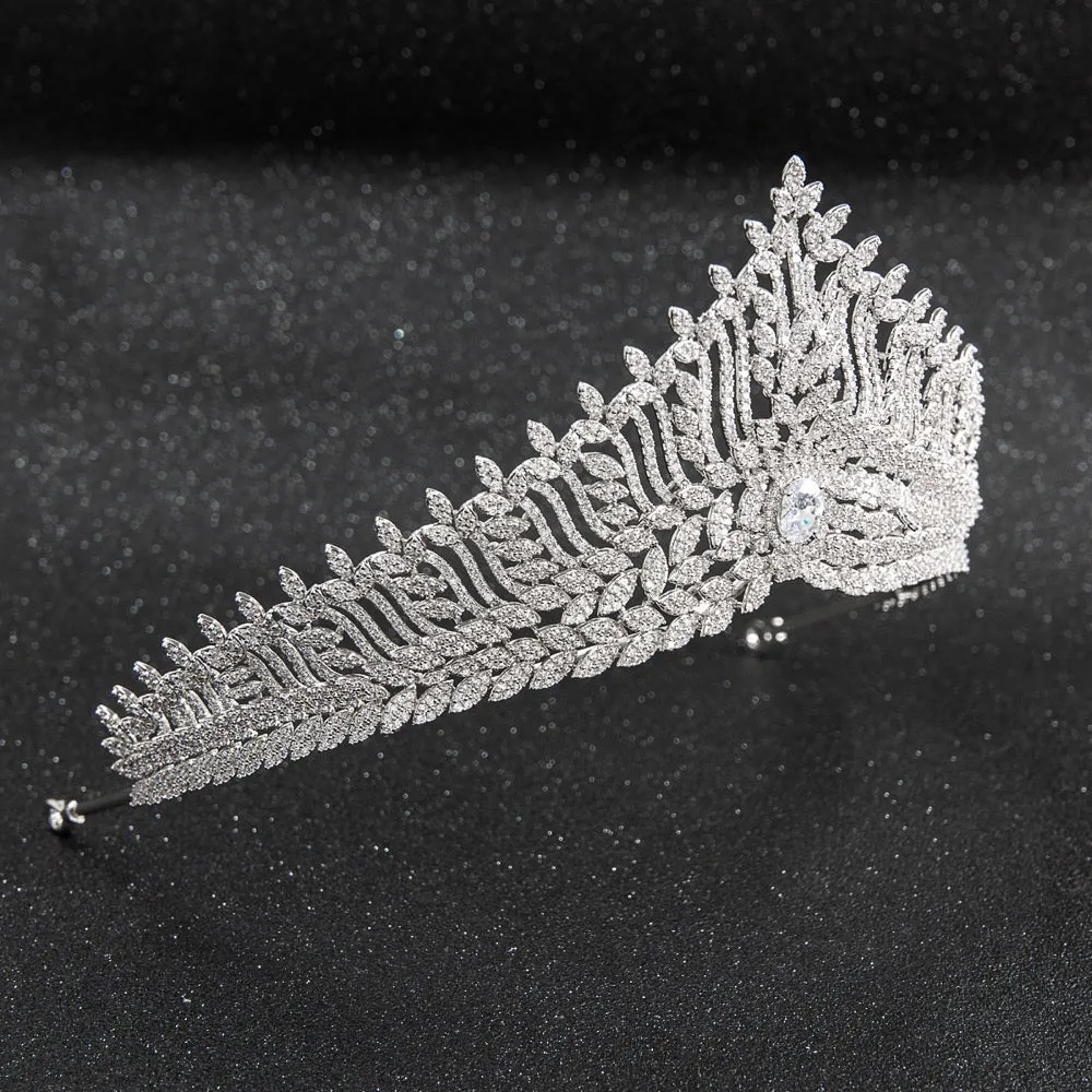 Big Cubic zircon wedding tiara, bridal royal diadem crown CH10239