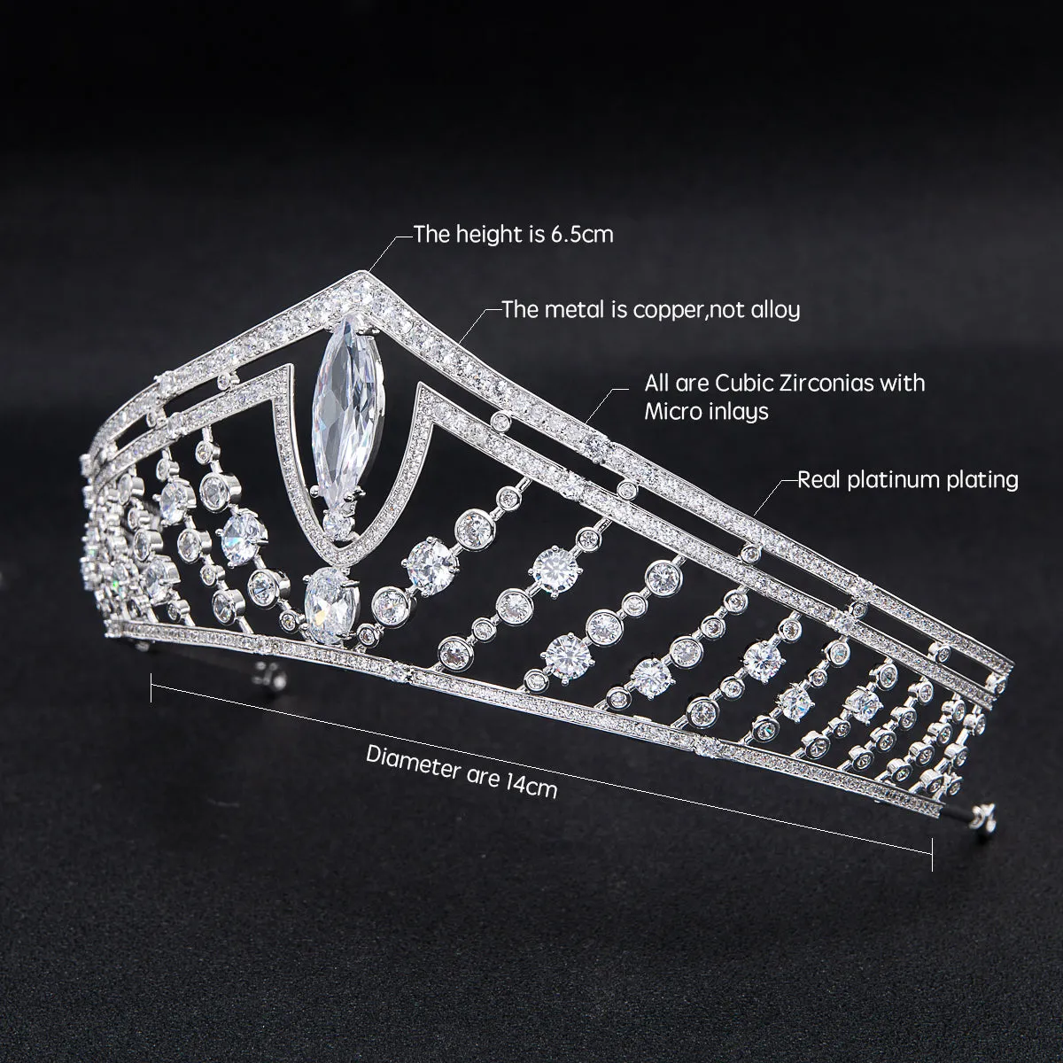 Big Royal Tiara for Wedding,Cubic zircon Diadem for Women Headpieces CH10221
