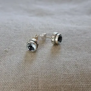 Blue Topaz Bezel Set .925 Sterling Silver Stud Earrings from Bali
