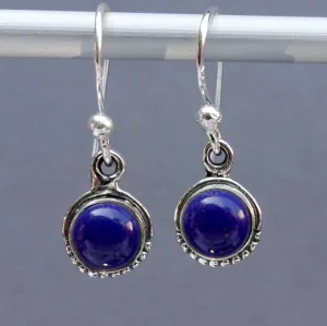 Boho Round 5mm / 6mm Lapis Lazuli 925 Silver Earrings, E86LL