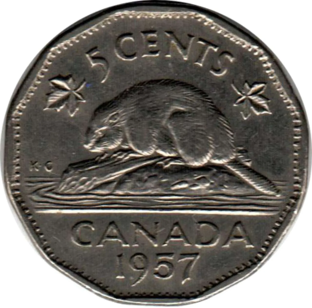 Canada Nickel 1957 5 cents  (Elizabeth II) 4.54gr .999