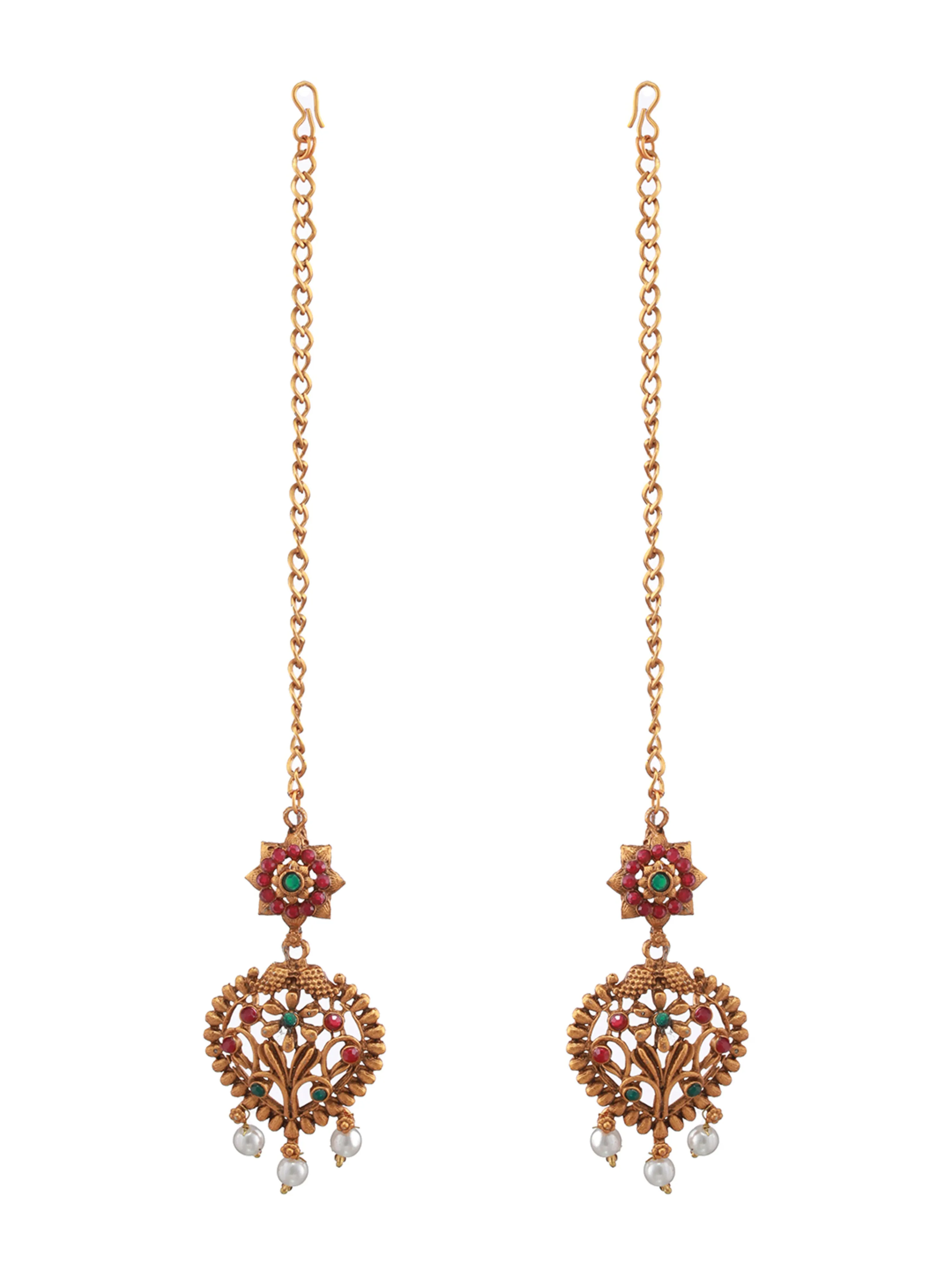 Gold-Plated Red & Green Stone-Studded Temple Choker Set