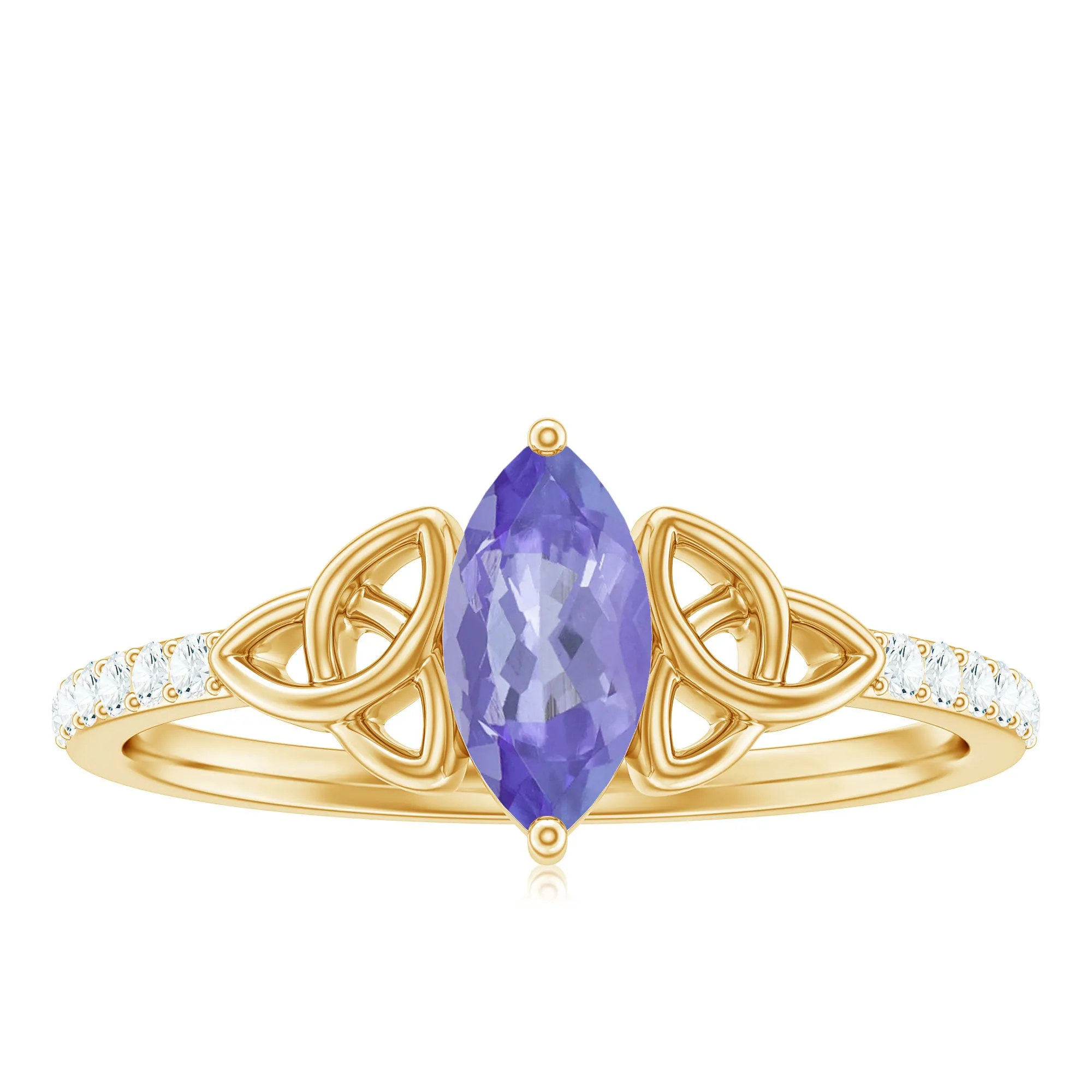Marquise Tanzanite Solitaire Celtic Ring with Diamond Side Stones