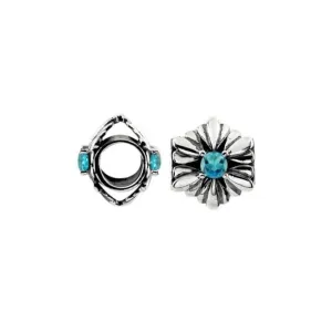 Oxidised Silver & Swiss Blue Topaz Flower Charm S455SW