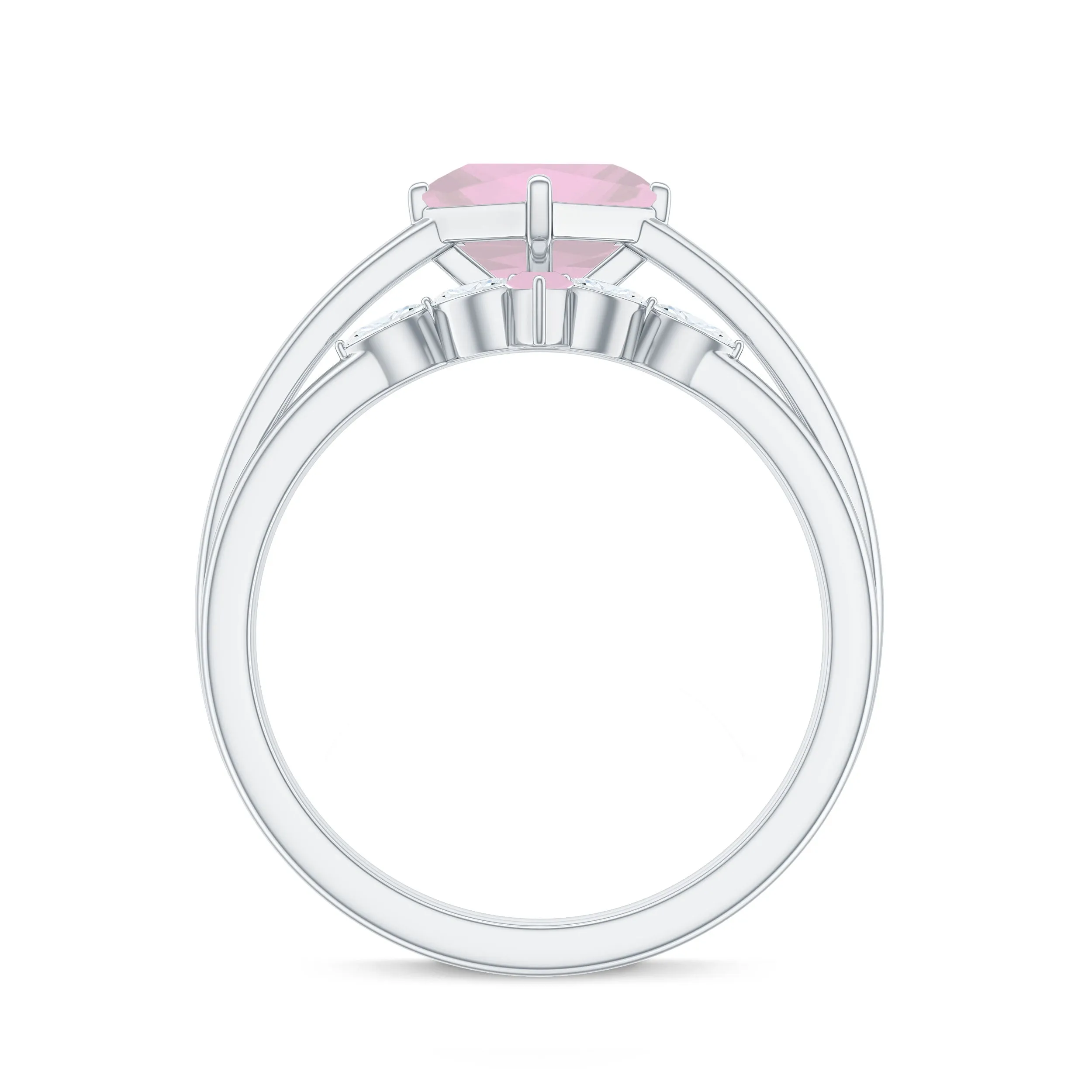 Princess Cut Rose Quartz and Diamond Solitaire Ring Set