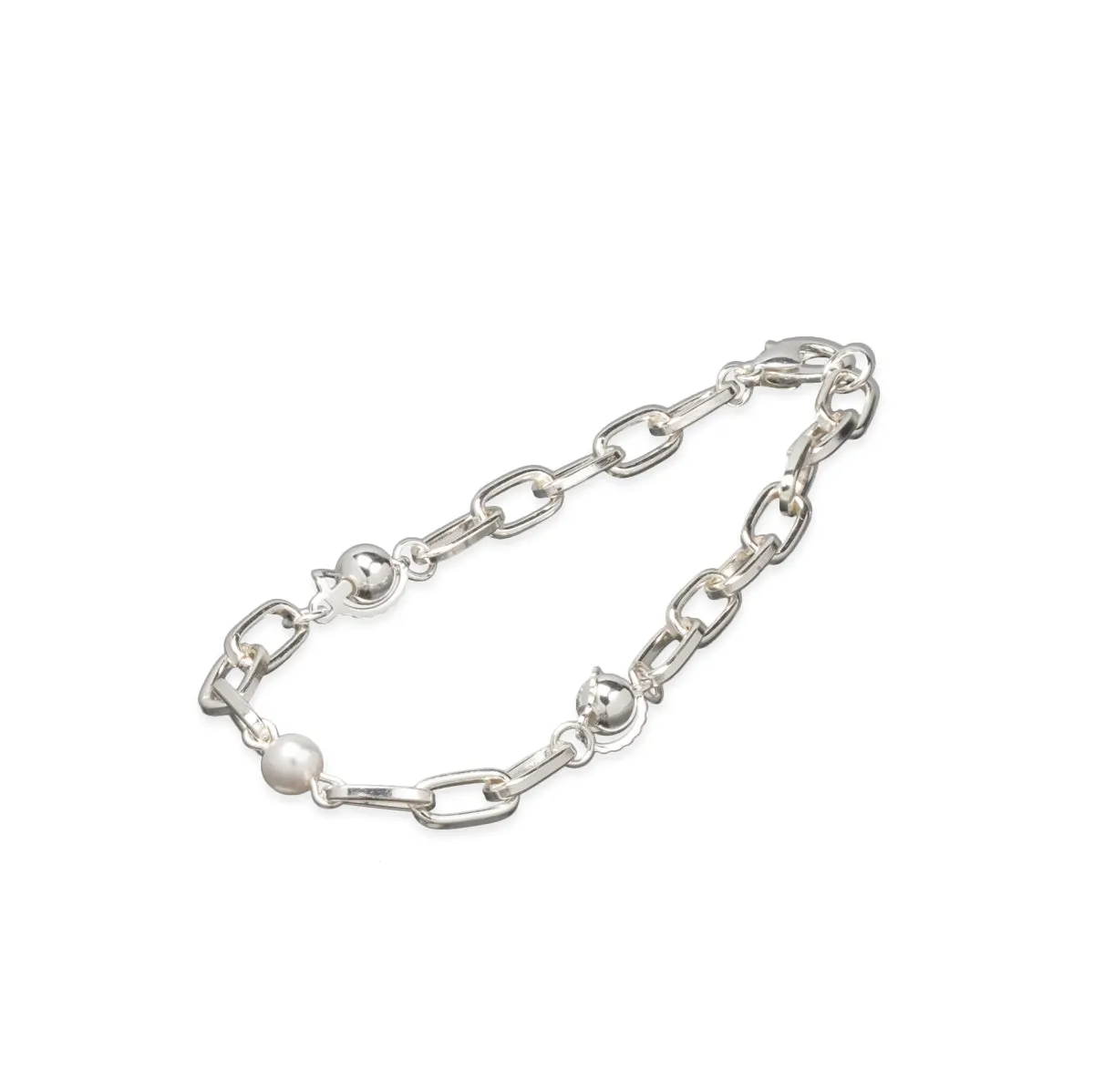Silver Bead Paperclip Bracelet