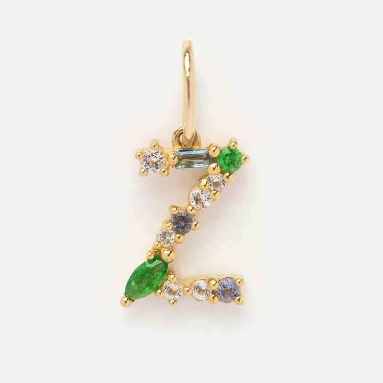 Solid Gold Gemstone Letter Charm