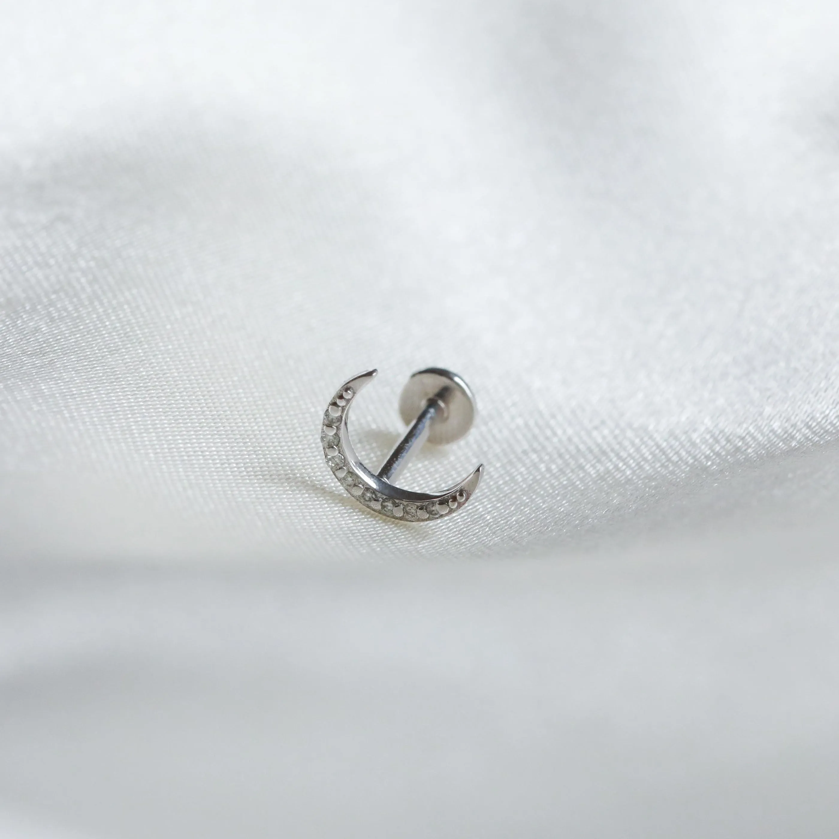 Solid White Gold Topaz Moon Piercing Stud