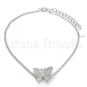 Sterling Silver 03.336.0019.07 Fancy Bracelet, Butterfly Design, with White Crystal, Polished Finish, Rhodium Tone